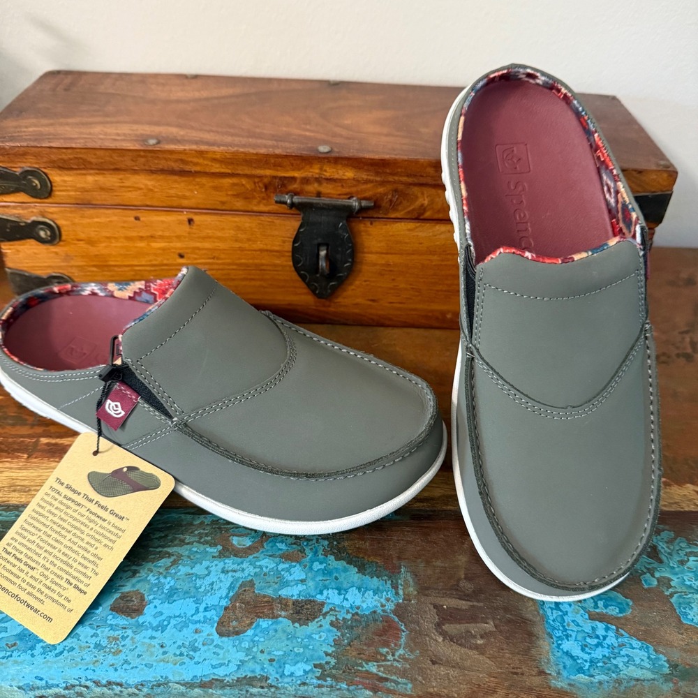 NWT Spenco Siesta Mule Shoes Women 7 Green Leather Orthotic Arch Support Slip On